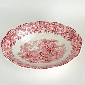 1962 Wedgewood Woodland Pink Oval Vegetable Bowl 9" England Unicorn Backstamp